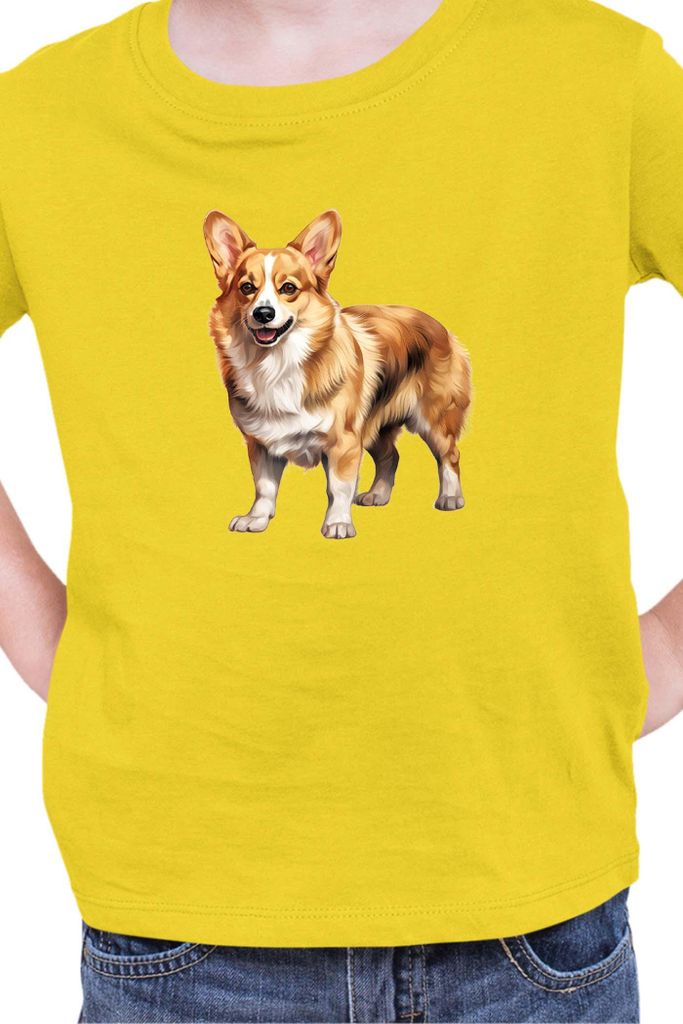 Kinder T-Shirt Dogs Breeds Pembroke Welsh Corgi Dog Breed 005, 7-8 Jahr - 128 / Gelb