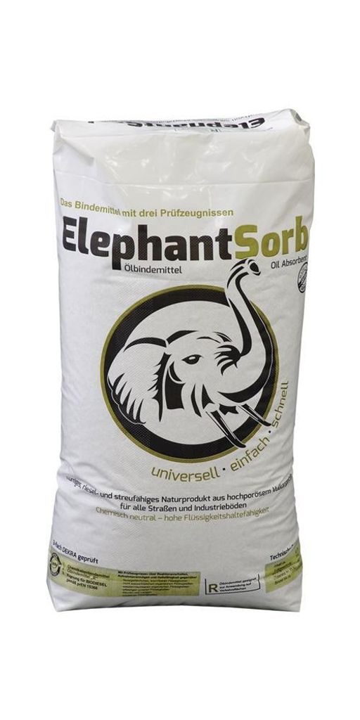 A white bag of absorbent material with an elephant logo.