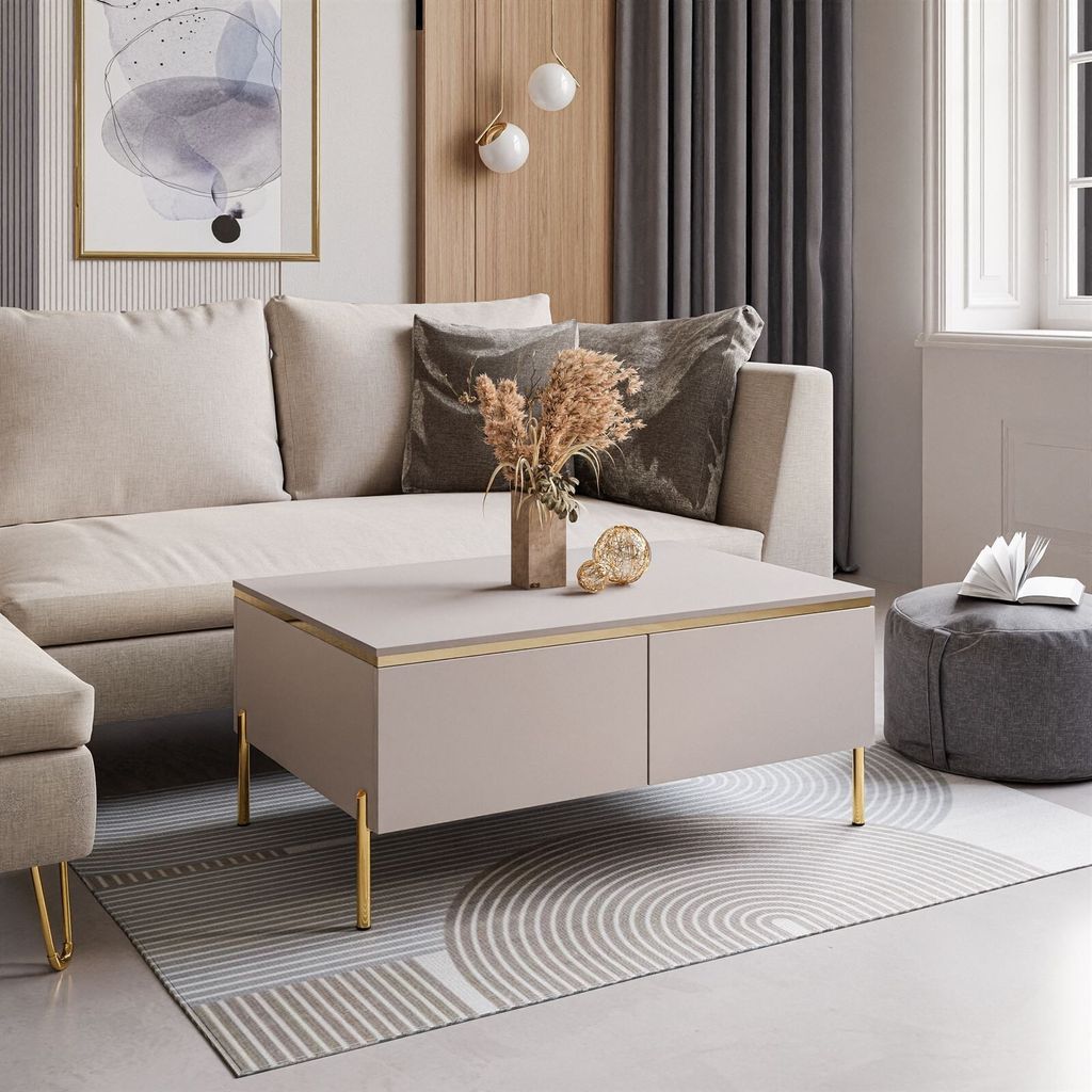 Couchtisch AURORA KASCHMIR mit Staufach mit gerade gold Produktbild 