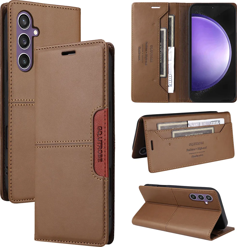 Custodia Flip Samsung S25 FE Pelle - Wallet Slim Marrone con Stand