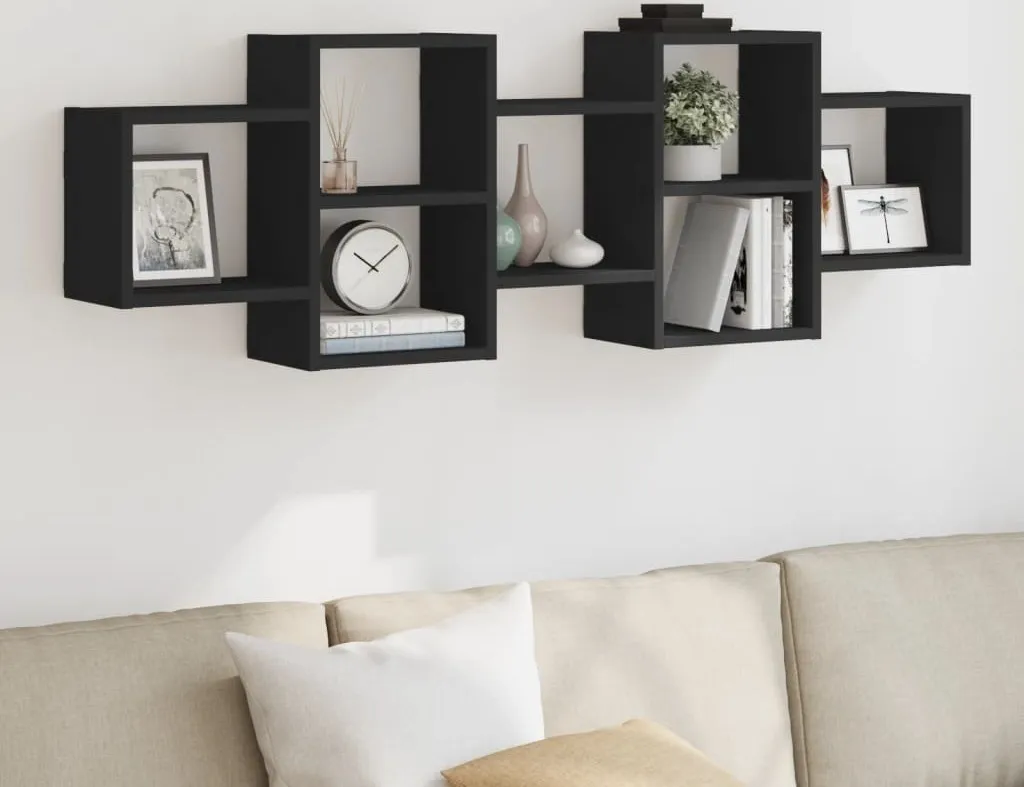 Scaffale Parete Nero DE1842215 - Libreria a Muro Legno 1pz 129cm