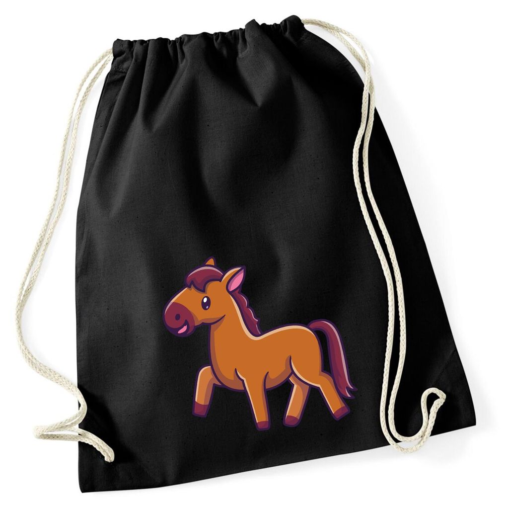 Huuraa Turnbeutel Pferd Comic 12 Liter Black Baumwolle Rucksack Geschenkidee