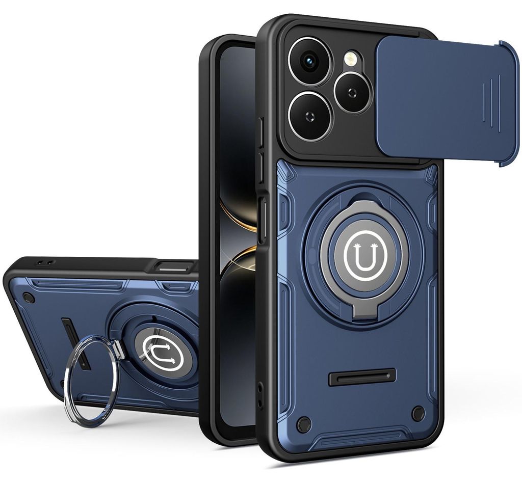 Magnetische Handyhülle für Infinix Spark 40 4G mit Kameraschutz Schieber, Ringhalter und Ständer, Stoßfeste Hülle Blau