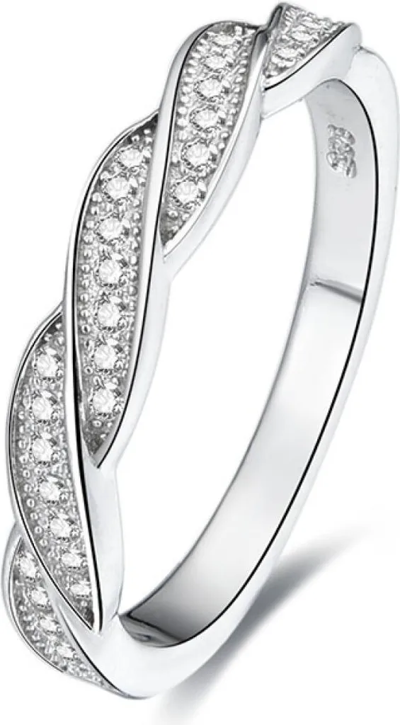 Anneau en argent massif serti de cristaux brillants - Modèle 54