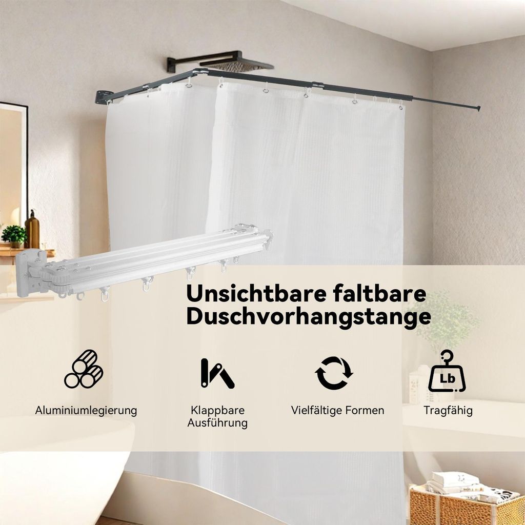 Duschvorhangstange Wandmontierte Duschstange faltbar mit