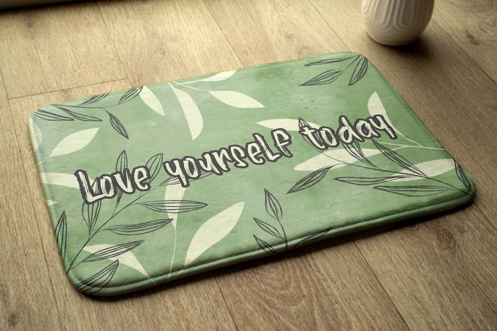 Badteppich Saugfähige - Badezimmer Teppich - Rutschfester Badvorleger Badematte - 75x45 cm - Aquarell-Blätter