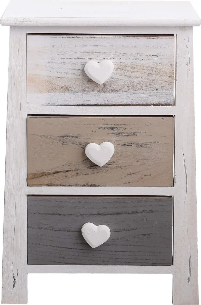 Rebecca Mobili Table de Nuit Vintage 3 Tiroirs en Bois Blanc Beige Gris