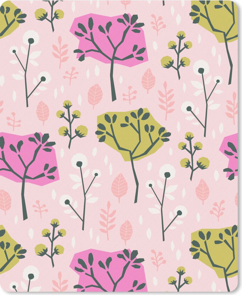 MuchoWow Mauspad Mousepad Rosa - Bäume - Blätter - Design 19x23 cm - Mousepads - Maus Mat - Pad - Mausunterlage - Mauspads - Spielen
