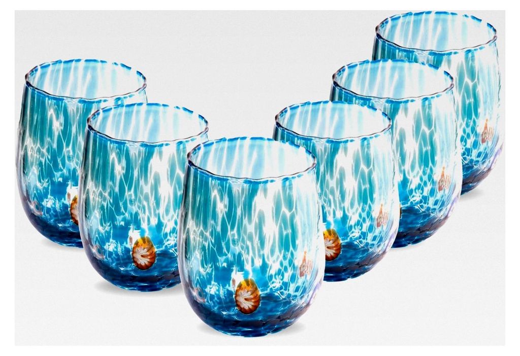 Wassergläser aus Murano-Glas, mundgeblasen und handgearbeitet, 300 ml – Glas mit Regenbogenmuster