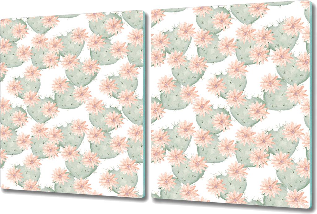 Glas Schneidebrett Herdabdeckplatten Schneideplatten - 2x 40x52 cm - Blühende Kakteen