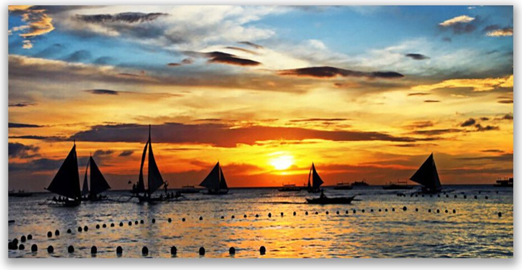 Glasbilder 140x70 Wandbild Druck auf Glas Boote Meer Sonne Landschaft