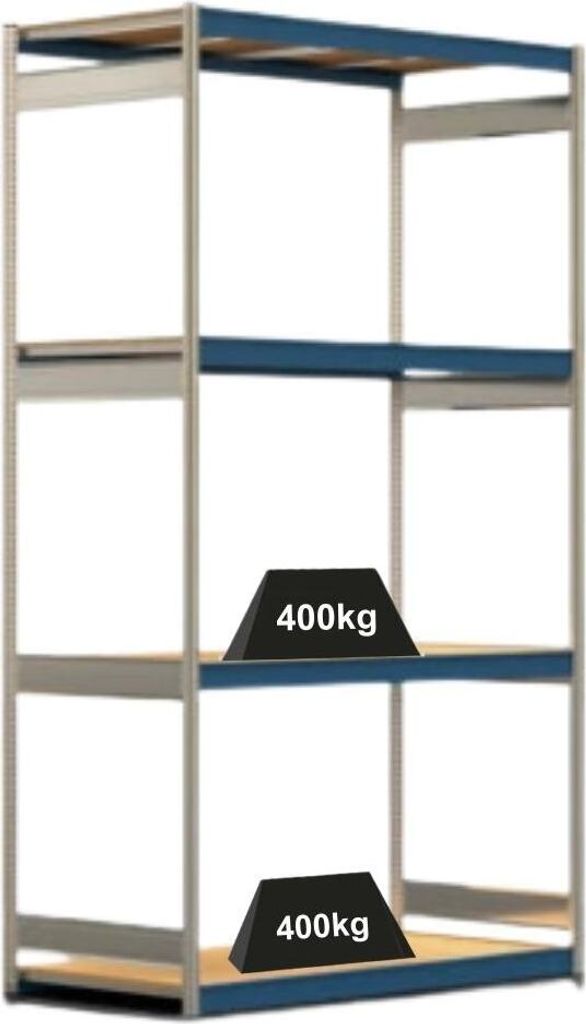 Weitspannregal ELCH Stecksystem T-Profil | Grundregal | HxBxT 300x175x80cm | 4 Ebenen | Spanplatten-Fachboden | Fachlast 400kg | Enzianblau
