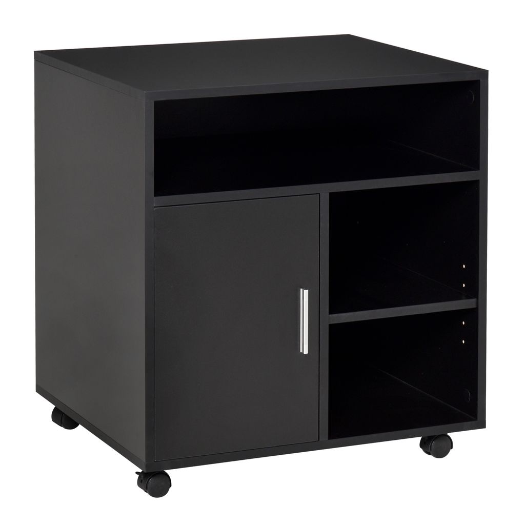 HOMCOM Druckerständer Druckertisch Bürowagen Rollwagen mit Schrank+Regale Spanlatte Schwarz 60 x 50 x 65,5 cm