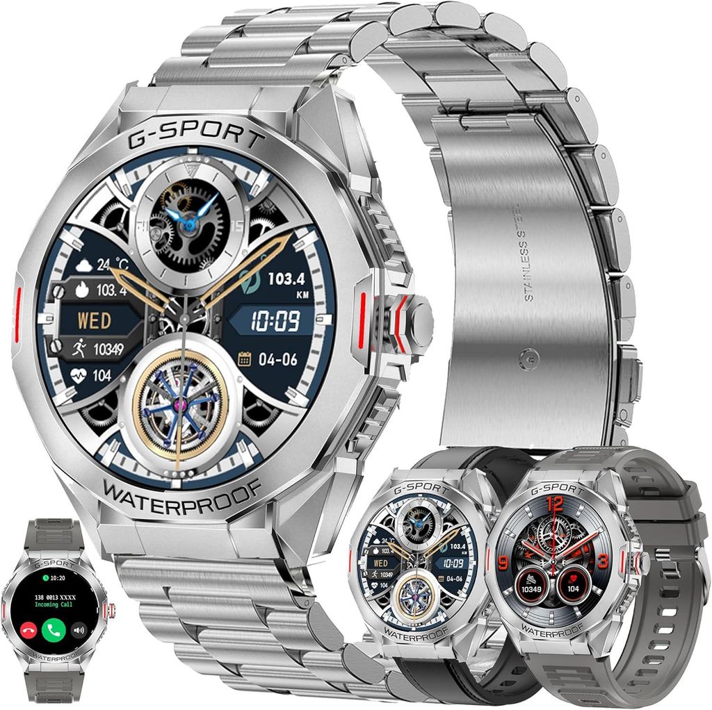 Herren Smartwatch mit Telefonfunktion 146 Inch AMOLED Fitness Uhr Aktivitätstracker mit 123 Sportmodi Blutdruckmessung Herzfrequenz und Schlafmonitor