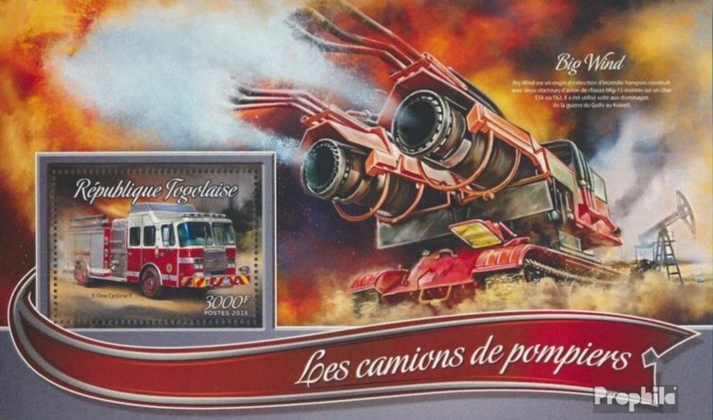 Briefmarken Togo 2016 Mi Block 1310 (kompl. Ausgabe) postfrisch Feuerwehrauto