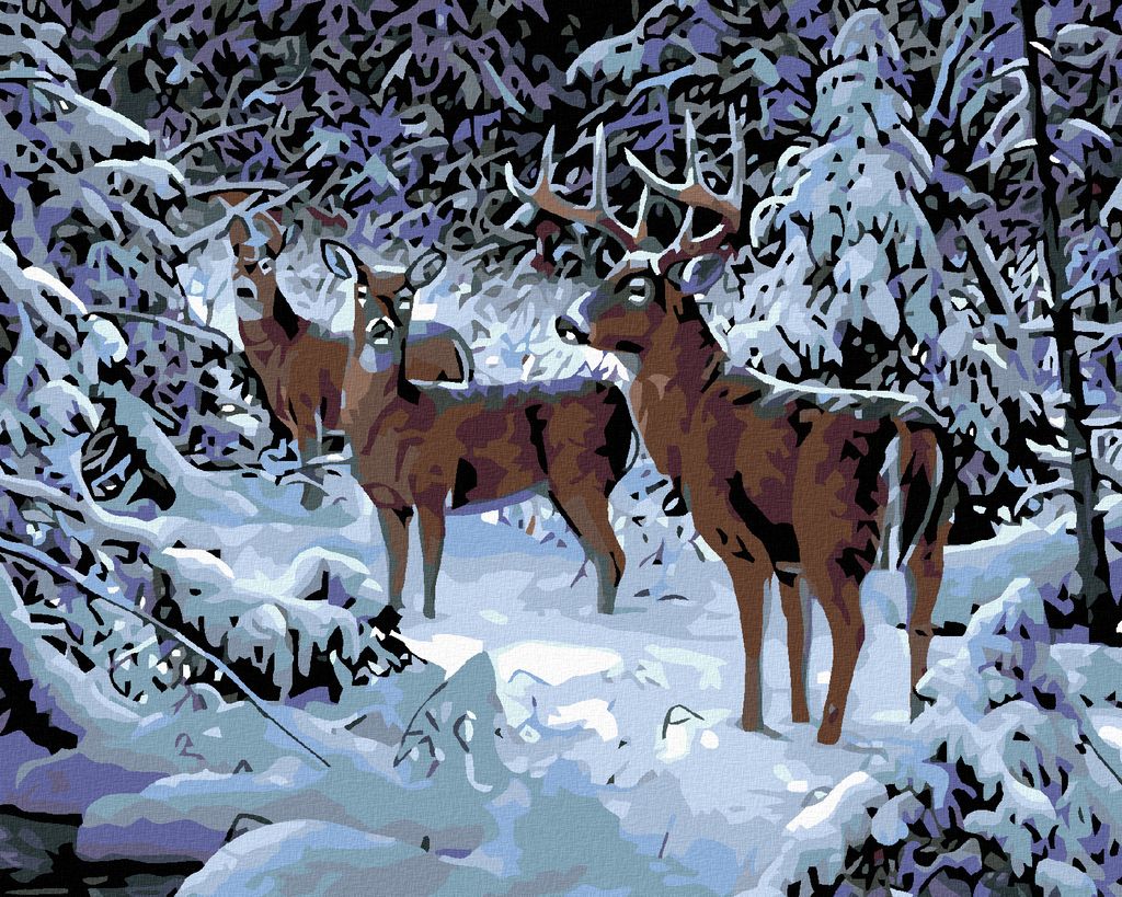 Zuty - Malen nach Zahlen - HIRSCH MIT HINDIN IM WINTER, 40x50 cm, mit Keilrahmen (bereits gespannt)