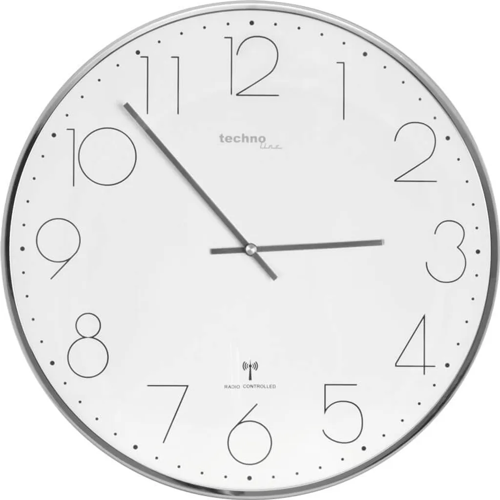 Grande horloge murale Technoline chrome Ø 350 mm avec réglage automatique