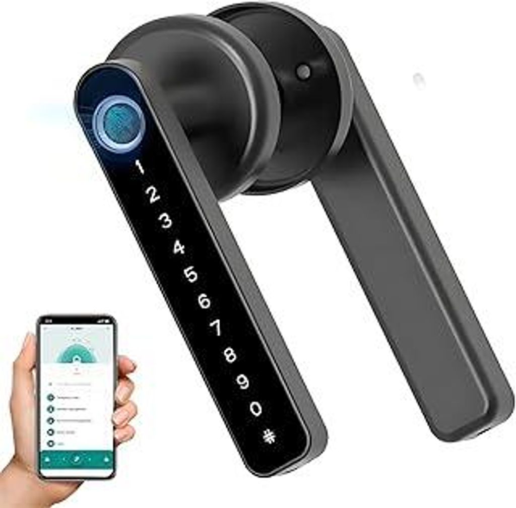 Intelligentes Schloss für Innentüren, Elektronisches Türschloss mit Fingerabdruck und 4 Entriegelungs Optionen für Schlafzimmer und Büro (Tür...