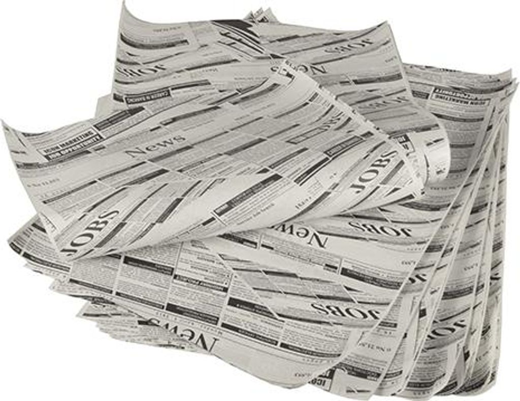 12x Blatt Einschlagpapiere, Pergamentersatz 35 x 25 cm "Newsprint" fettdicht