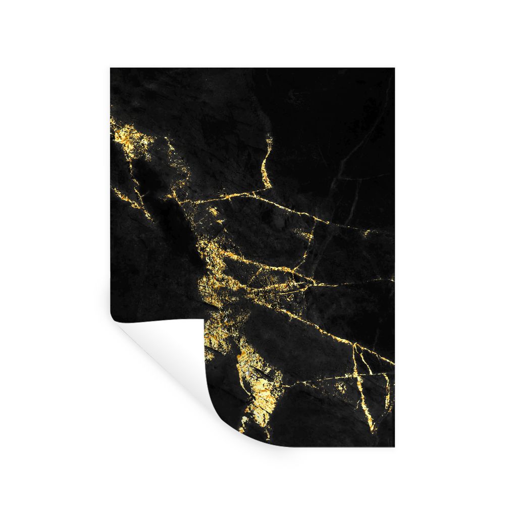 MuchoWow Wandtattoo Wandsticker Wandaufkleber Marmor - Schwarz - Gold - Luxus 120x160 cm Selbstklebend und Repositionierbar - Wierderverwendbar -...
