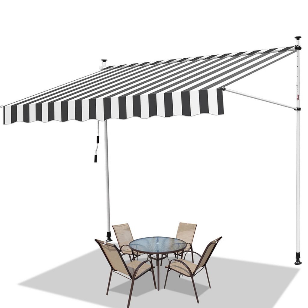 Jayseuw Klemmmarkise 350x120cm Markise Höhenverstellbare Balkonmarkise mit Handkurbel Sonnenschutz ohne Bohren für Terrasse und Balkon Grau Weiß