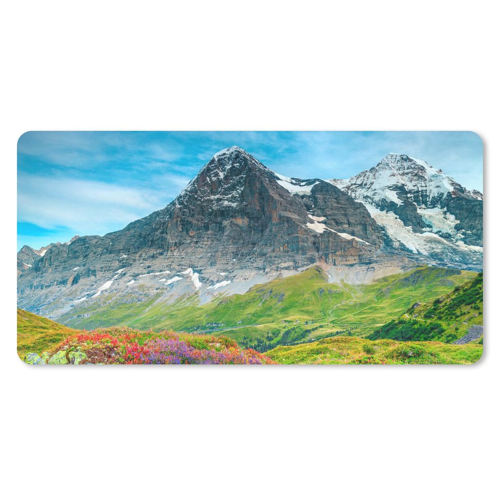 MuchoWow Schreibtischunterlage Blumen - Berge - Schnee - Landschaft 80x40 cm - XXL Mauspad - Gaming Mauspad