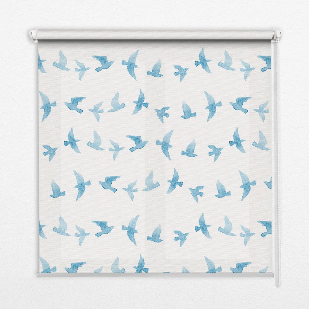 Seitenzug-Rollo Fensterrollo Jalousie - Thermo-Rollo Verdunkelungsrollo - 80x180 cm - Blaue Vögel