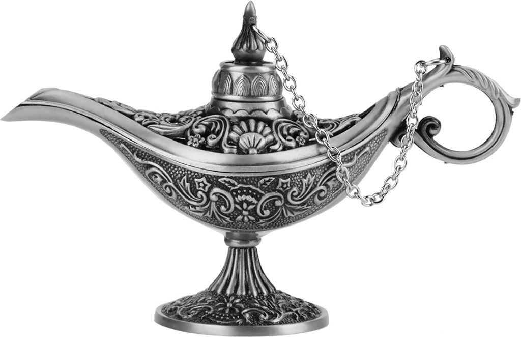 Seltene Retro -Legende Farbe Aladdin Magic Genie Light Wunschlamptopf sammelbar (altes Silber)
