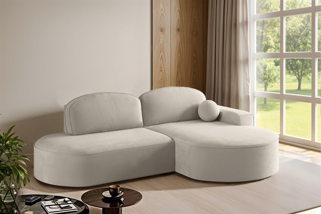 Ecksofa Schlafsofa Sofa GIRONA Stoff Salvador Beige Ottomane Rechts
