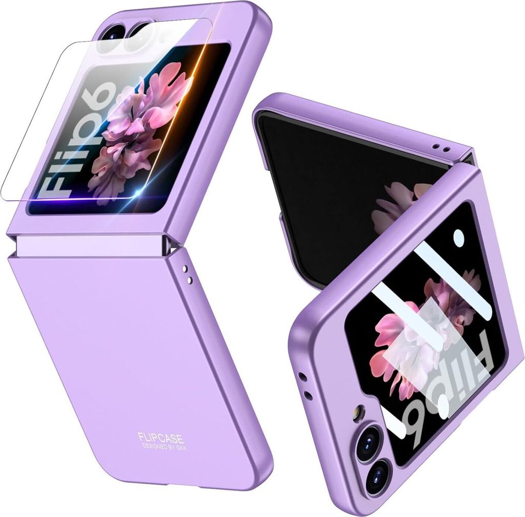 Hundyhülle für Samsung Galaxy Z Flip 6 / Z Flip 7 FE Schlank Hart PC Matt Schutzhülle mit Displayschutz Lila