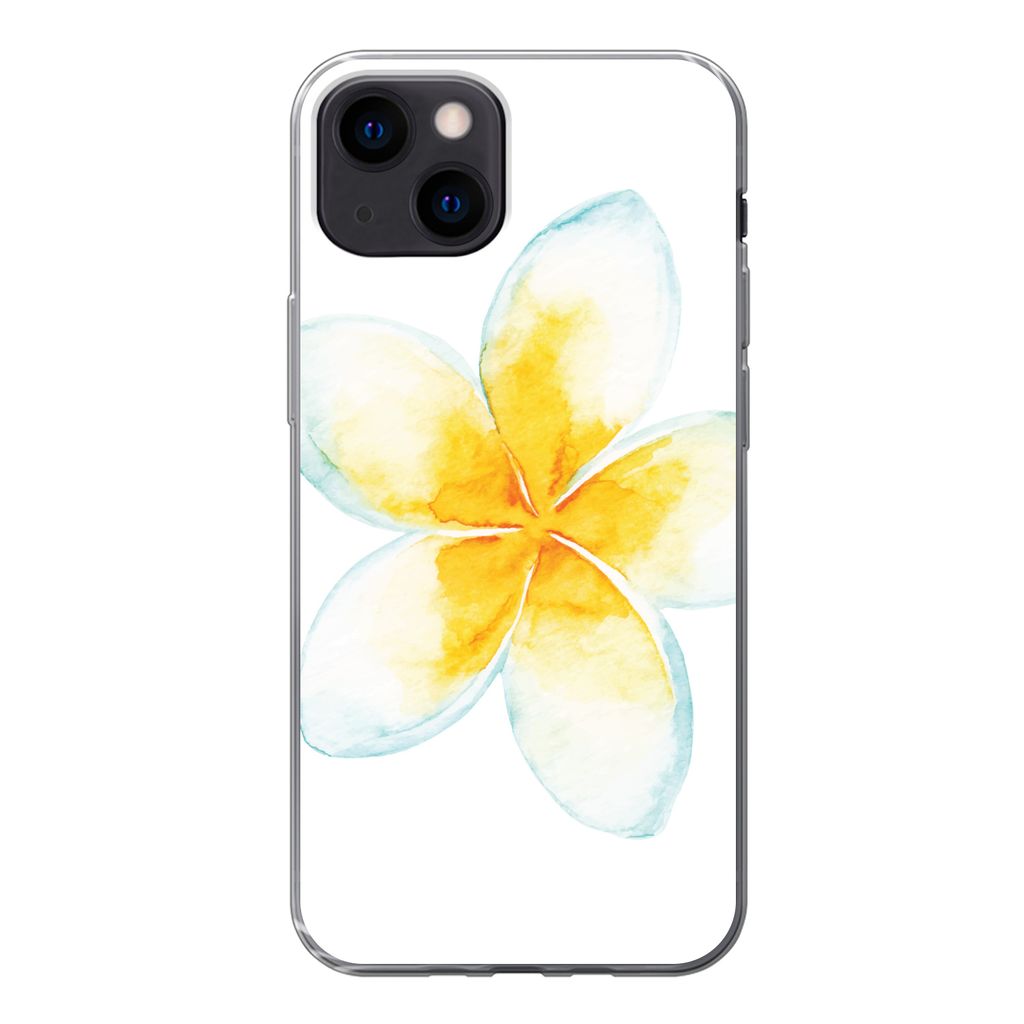 MuchoWow Handyhülle Schutzhülle Hülle für iPhone 13 mini Aquarellfarbe - Blume - Tropisch Silikon Softcase Handy Hülle - Softcase