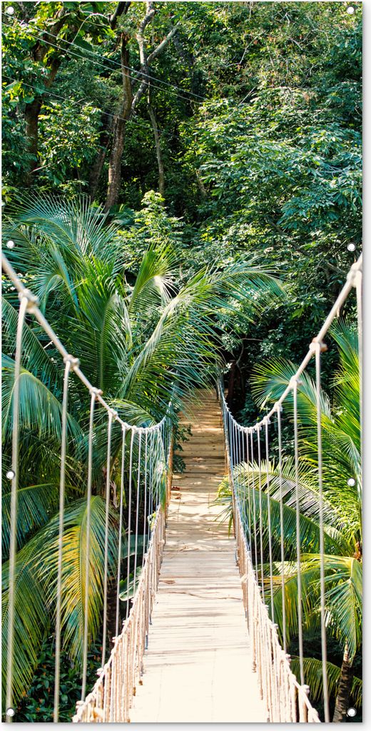 MuchoWow 80x160 cm Outdoor-Poster Gartendeko Sichtschutz Garten Poster für den Garten Dschungel - Palme - Brücke - Natur - Pflanzen
