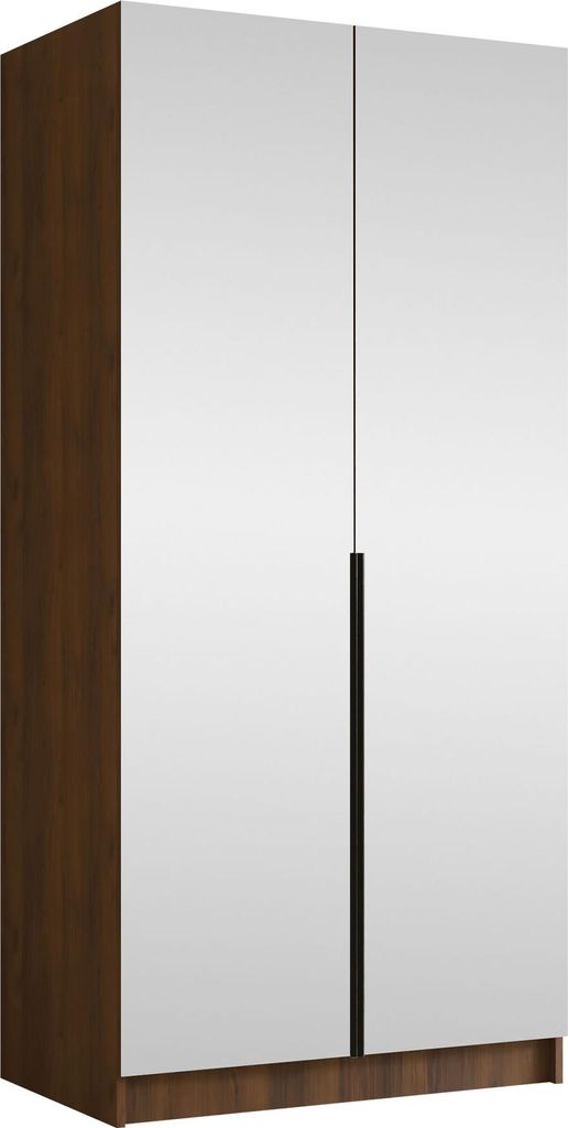 MIRJAN24 Kleiderschrank Bono III, Schlafzimmer, Spiegel, Drehtürenschrank, Metallgriffe (Farbe: Nuss Warmia + Schwarz)