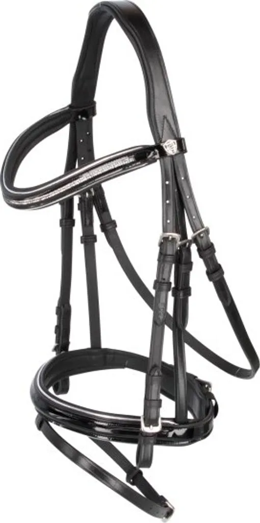 Filet d'Équitation Covalliero Kingston en Cuir Noir Taille Cob avec Rênes