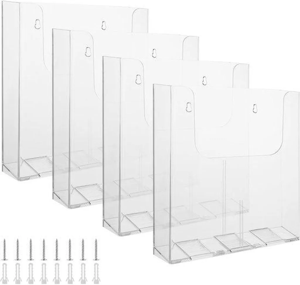 Présentoir mural A4 robuste en plexiglas transparent - Lot de 4 unités