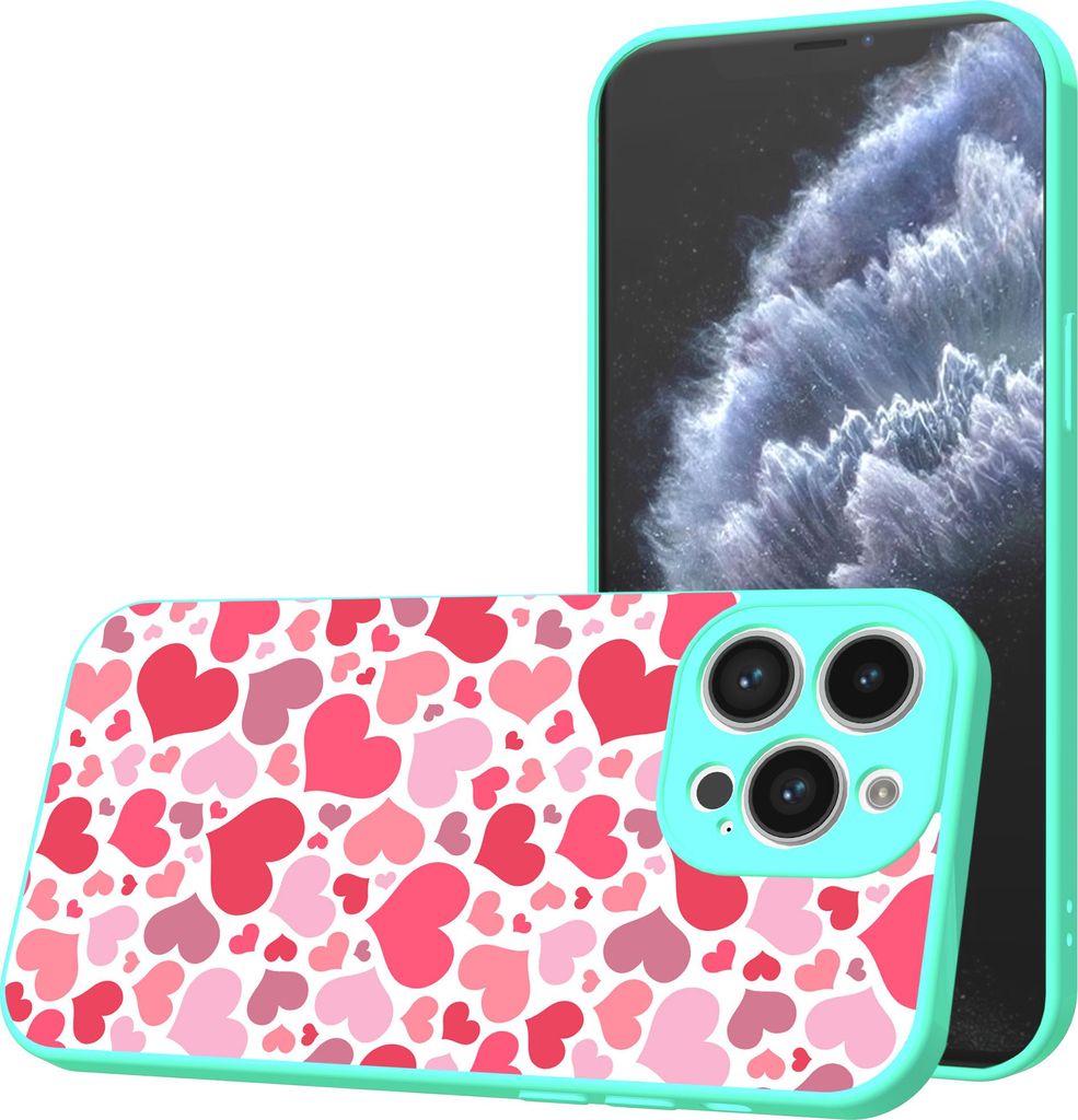 Smartphonica Handyhülle Geeignet für iPhone 11 Pro mit Herzen drucken - TPU Back Cover Case Hearts Design - Türkis