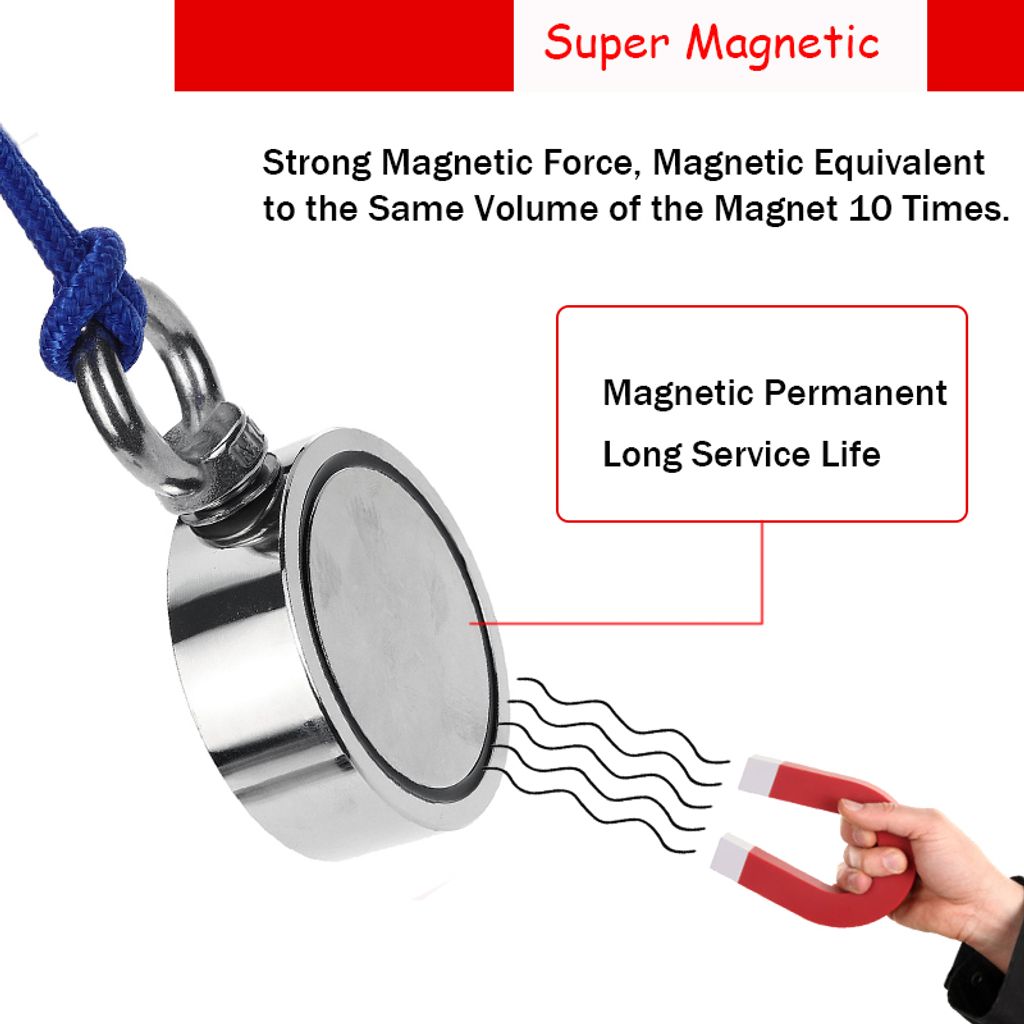 80-200KG Neodym Magnet Suchmagnet Bergemagnet Metalldetektor Magnetangeln+Seile 