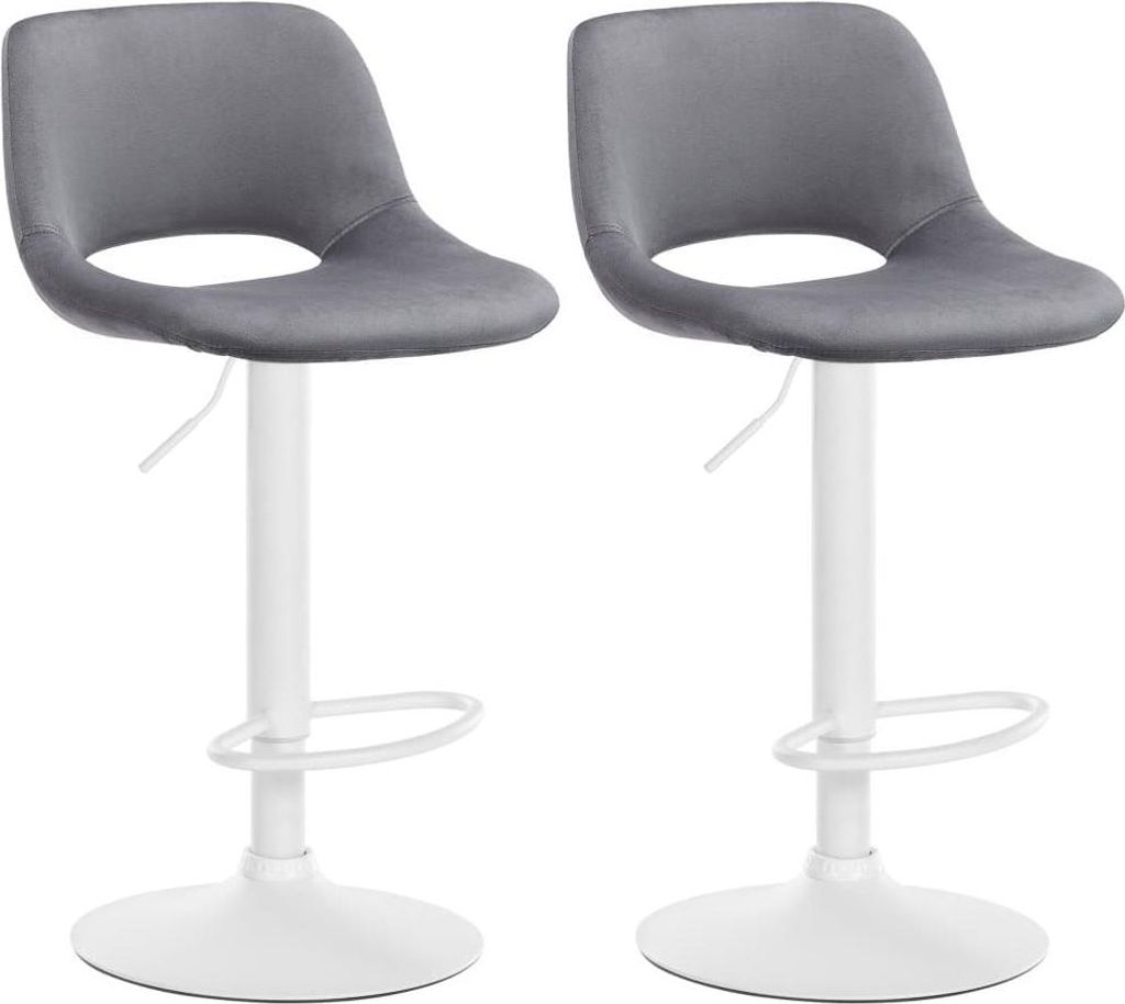2-teiliges Set aus Samt-Barhockern – Barhocker – höhenverstellbar & 360° drehbar | Farbe: Dunkelgrau, Materialbasis: Metall mattweiß