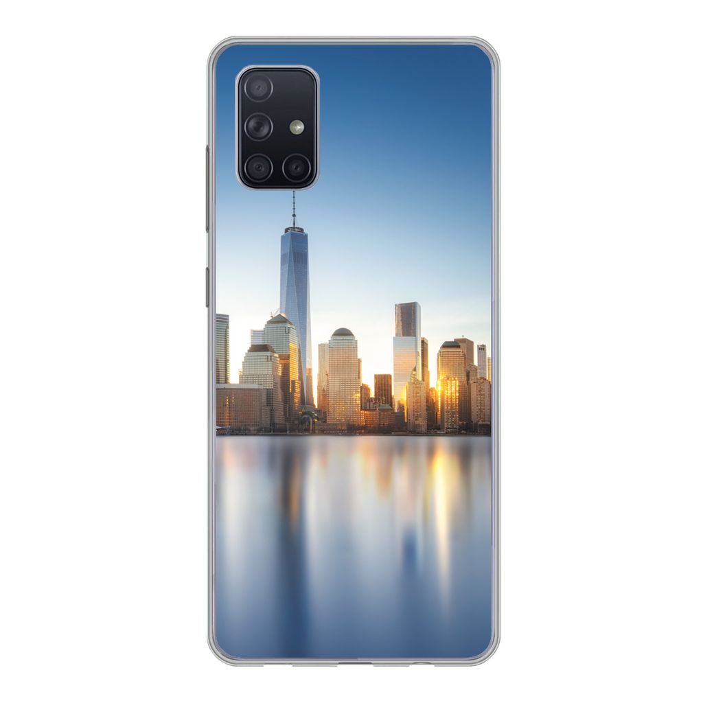 MuchoWow Handyhülle Schutzhülle Hülle für Samsung Galaxy A71 New York - Skyline - Spiegelung Silikon Softcase Handy Hülle - Kartenbesitzer