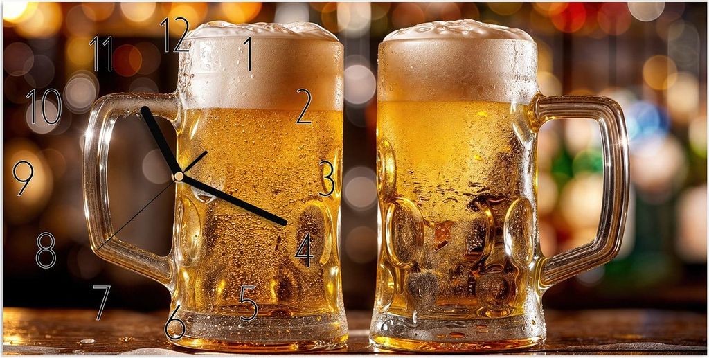 Wanduhr aus Glas mit Motiv Zwei Bierkrüge- 60 x 30 cm - inkl. Aufhängesystem