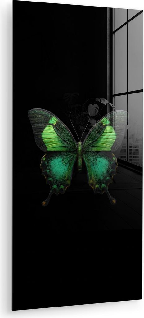 MuchoWow Glasbilder - Bilder auf Wandbild - Foto auf Glas Schmetterling - Grün - Blickfang 60x120 cm Wanddekoration aus Glas - Acrylglasbild - Acr...