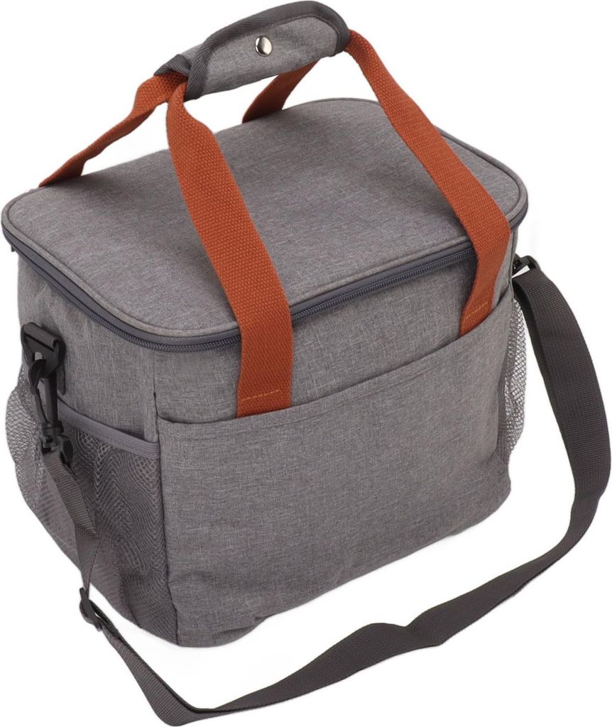 Große Mittagstasche Verdickung Wasserdicht Wärmeisolierung Auslaufsicher Gefrierbar Kühltasche mit Schulterriemen für Büroarbeit Grau