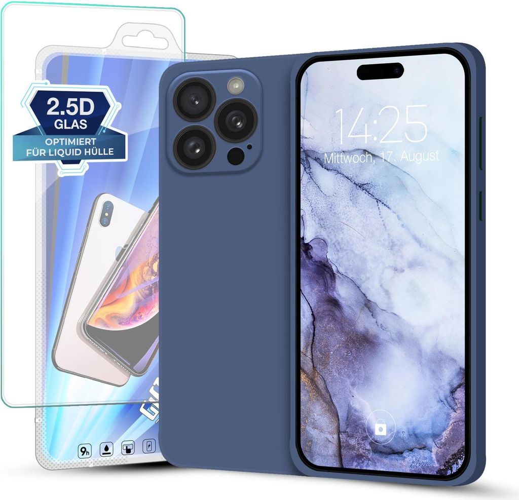 Hülle für Apple iPhone 16 Pro mit 9H Displayglas Displayschutz Plus Case Cover Bumper Silikon Softgrip Schutzhülle Farbe: Lavendelblau