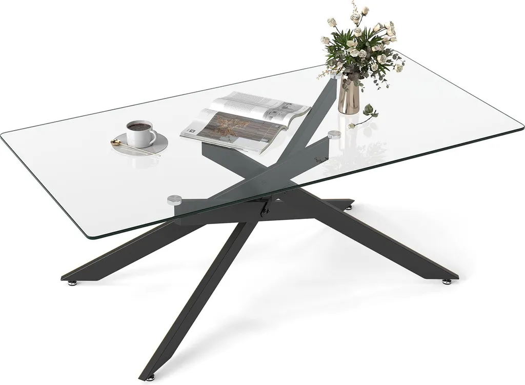 Table basse verre trempé noir ultra résistante avec structure métal