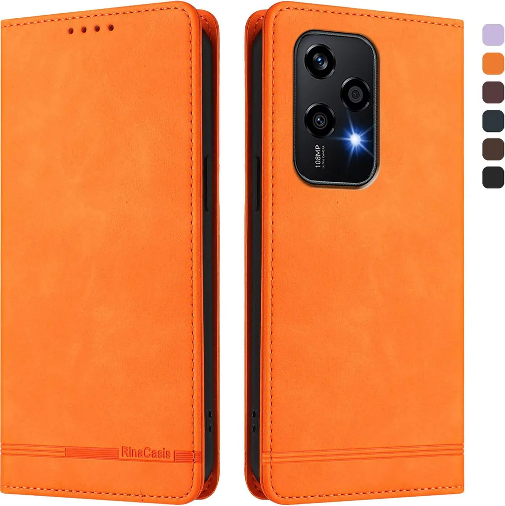 Custodia Protettiva Honor 200 Lite: Flip Case Arancione Shockproof Retrò