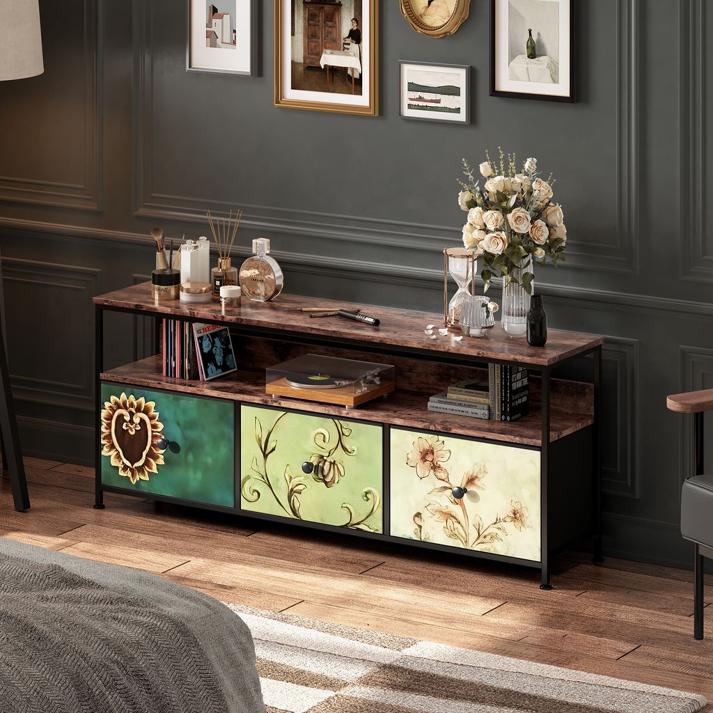 UnboxG Schuhkipper mit 3 Schublade, LED, Schuhschrank, Schuhregal Schuhkommode Schuhablage, Sideboard, TV-Schrank, 108x29,8x57cm