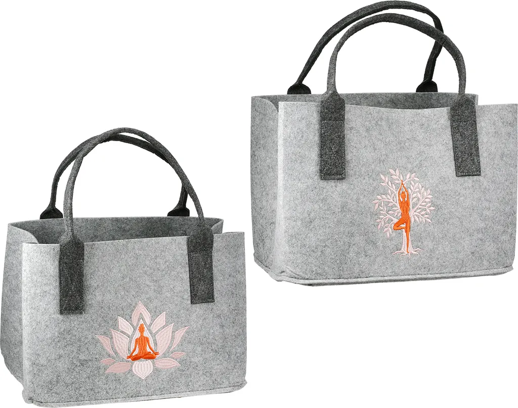 Cabas de rangement en feutre gris avec motifs Lotus et Arbre de Vie Gilde