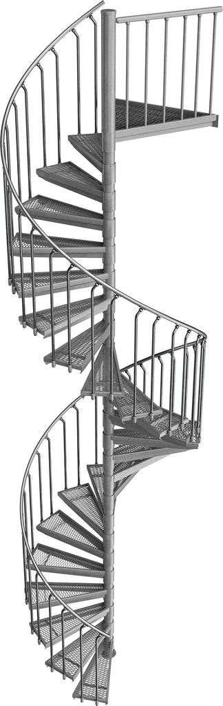 Spindeltreppe Ø 130 cm | Höhen: 432-446 cm | 23 Stufen, ein Podest | Streckgitter Stufenbelag, Feuerverzinkt
