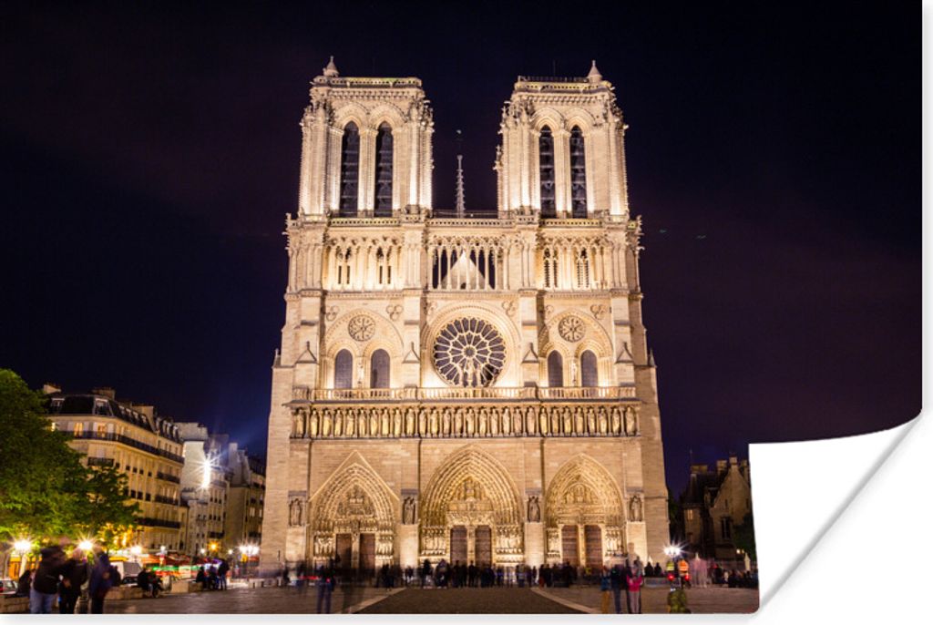 MuchoWow Poster Paris - Notre Dame - Nacht 30x20 cm - Plakate - Print