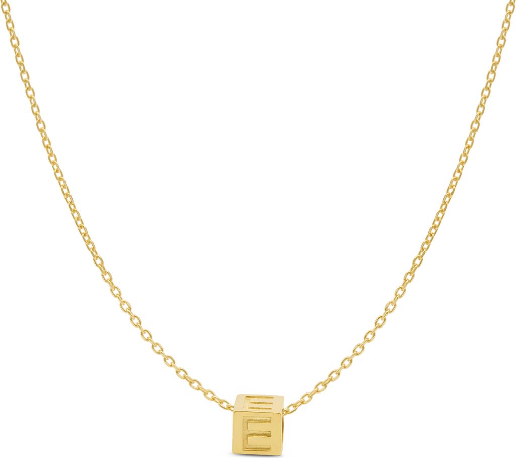 New Bling 9NBG-909E Gold Letter Anhänger mit Kette - Buchstabe E - Würfel - 4x4x4mm - Ankerglied - 0.9 mm breit - Länge 38+4+3cm - 14 Karat - Ge...